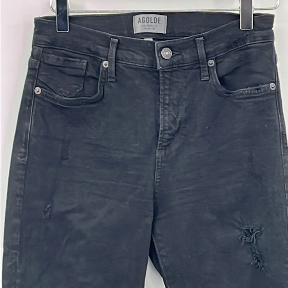 Agolde Sophie Feel Good Skinny Distressed Raw Hem Jeans in Black - Size 26 - Picture 3 of 7